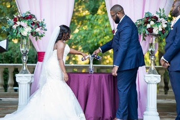 Bride and Groom Performing Unity Sand Ceremony - Wedding Packages Atlanta by Kris Lavender
